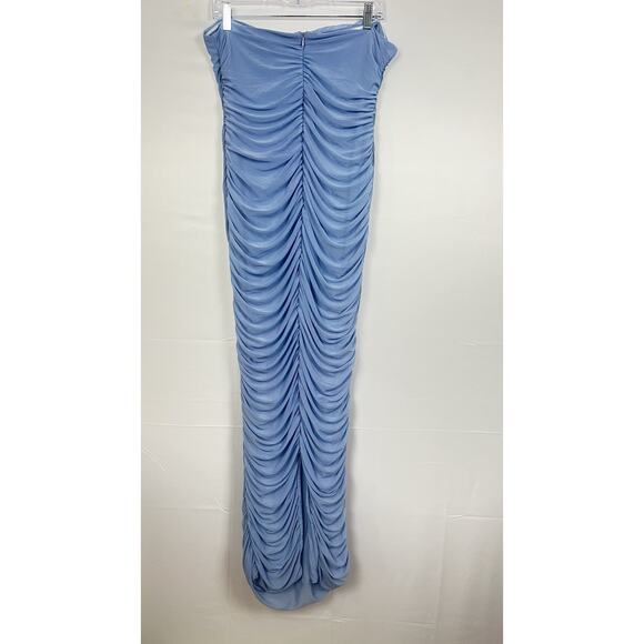NWT CLUB L LONDON Maternity Blue Strapless Bodycon Ruched Mesh Midi Dress US 8 - Picture 11 of 11